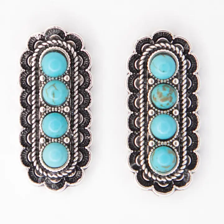 West & Co. 1" Turquoise & Silver 4 Stone Stamped Post Earrings