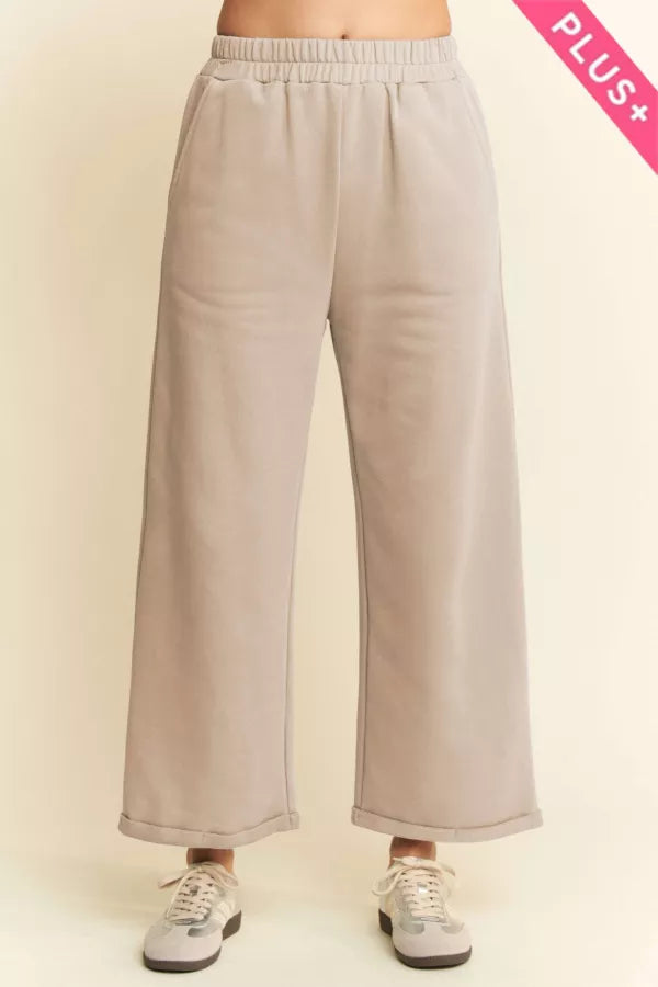 Davi & Dani Dark Beige Terry Mixed Top and Pants Set