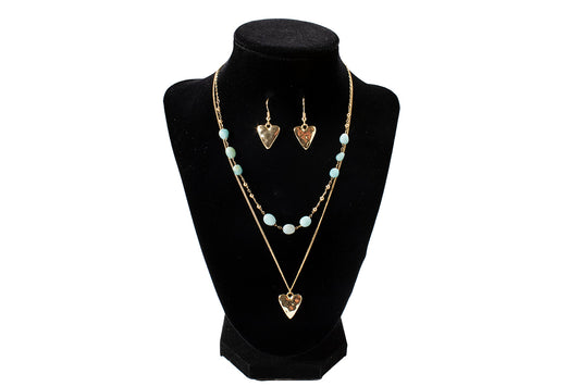 Blazin Roxx Gold Heart and Bead Earring and Necklace Set