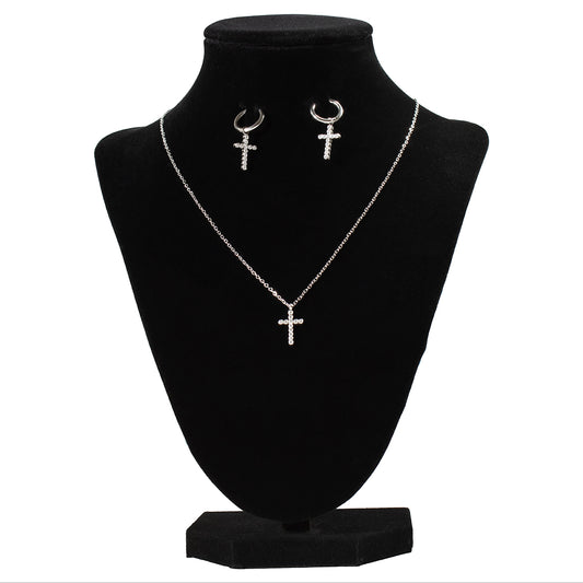 Blazin Roxx Silver Dainty Cross Necklace and Earring Set
