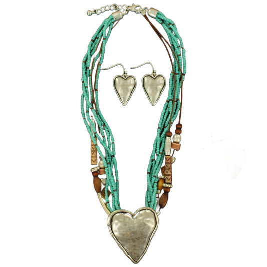 Western Hammered Heart Jewelry Set