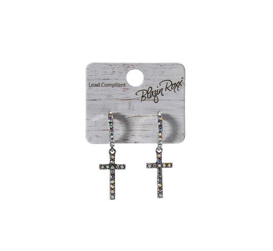 Blazin Roxx Crystal Cross Pendant Earrings