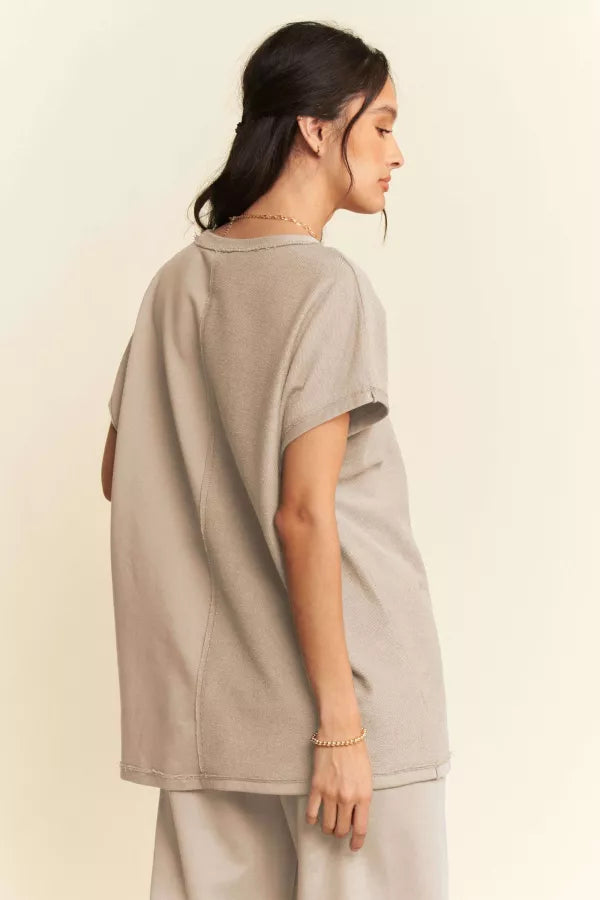 Davi & Dani Dark Beige Terry Mixed Top and Pants Set
