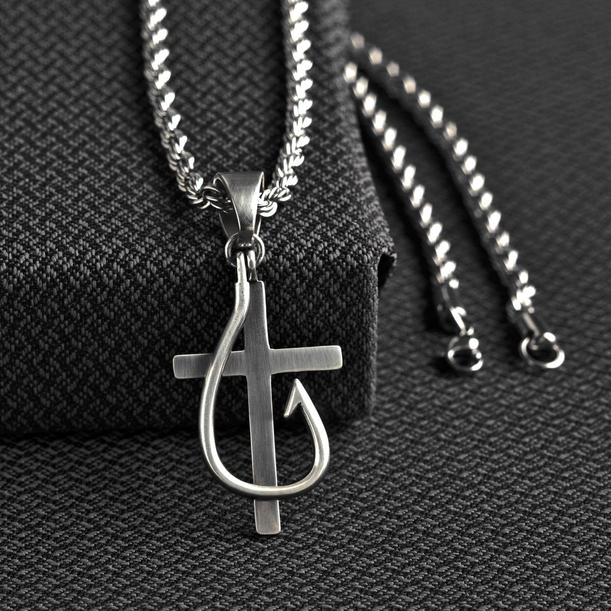 Twister Cross and Fish Hook Necklace