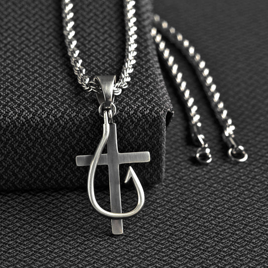 Twister Cross and Fish Hook Necklace