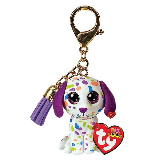 Photo of multicolored dalmatian on keychain with Ty tag.