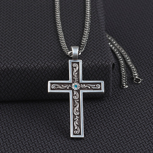 Twister 24" Cross with Aqua Stone Necklace