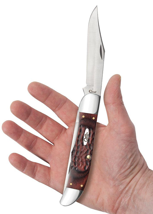 Case Jigged Dymalux Rosewood Folding Hunter with Leather Sheath