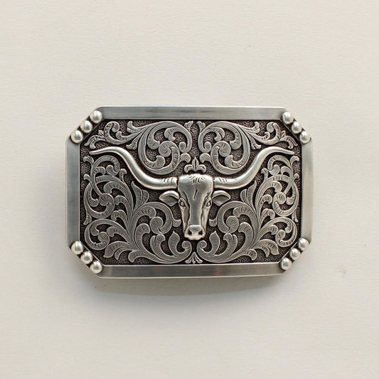 Nocona Men's Rectangle Smooth Edge Longhorn Buckle