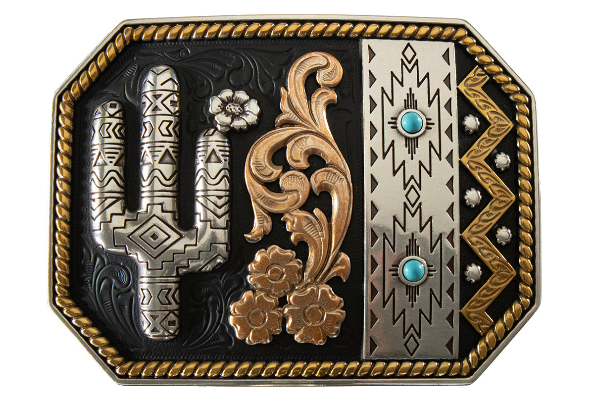 Blazin Roxx Ladies Multi Finish Cactus & Turquoise Stone Buckle