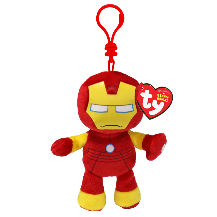 Marvel's Iron Man Plush on red clip with Ty brand, heart shaped tag.