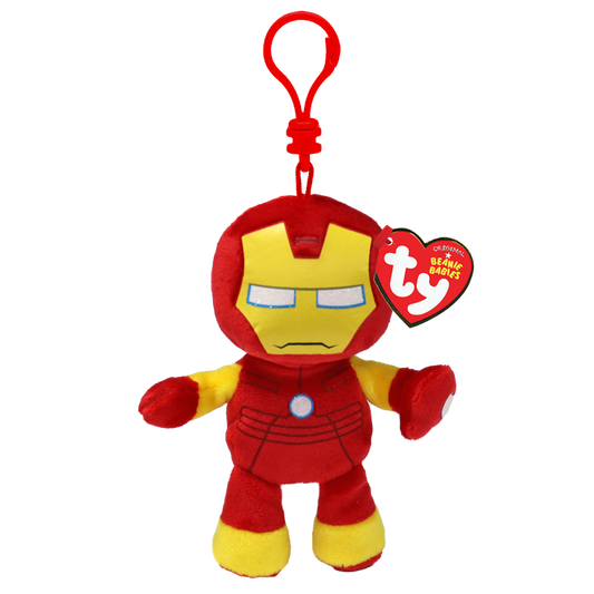 Marvel's Iron Man Plush on red clip with Ty brand, heart shaped tag.