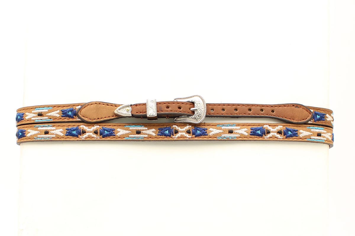 Leather hatband with decorative elements on a white background