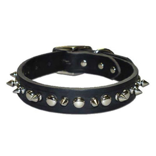 Omnipet Black Spiked & Studded Latigo Collar