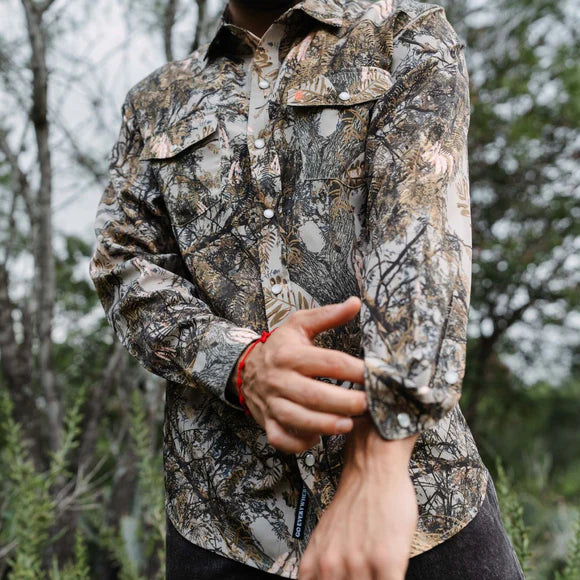 Raised By Coyotes Mesquite Camo Long Sleeve Pearl Snap Shirt