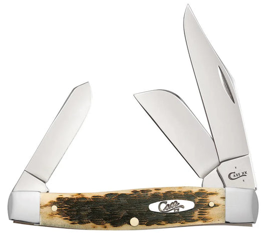 Case Peach Seed Jig Amber Bone Carbon Steel Large Stockman