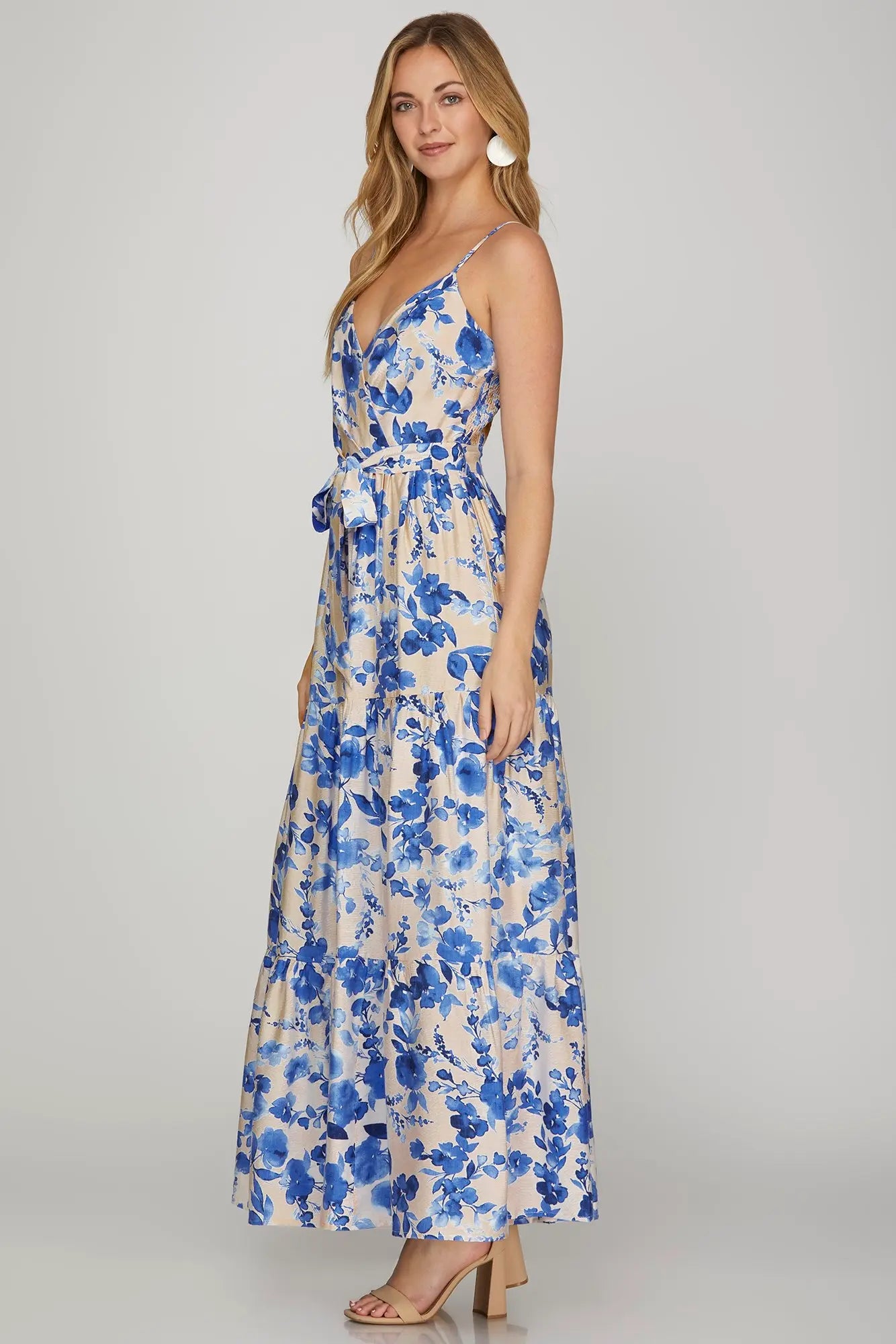 Blue Floral Cami Tiered Maxi Dress