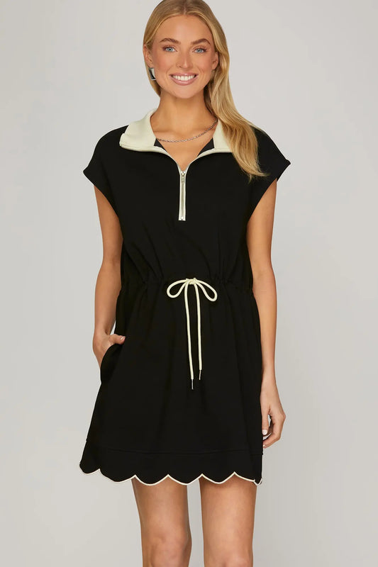 Scallop Hem Scuba Knit Mini Dress