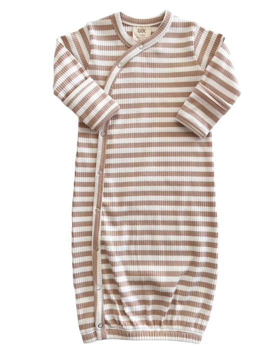 SIIX Collection Organic Ribbed Baby Gown in Tan Stripe