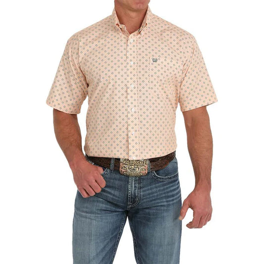 Cinch Short Sleeve Button-Down Shirt in Orange