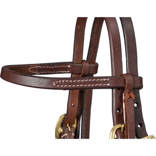 Tough1 Royal King Harness Leather Mini Browband Headstall with Tie Ends