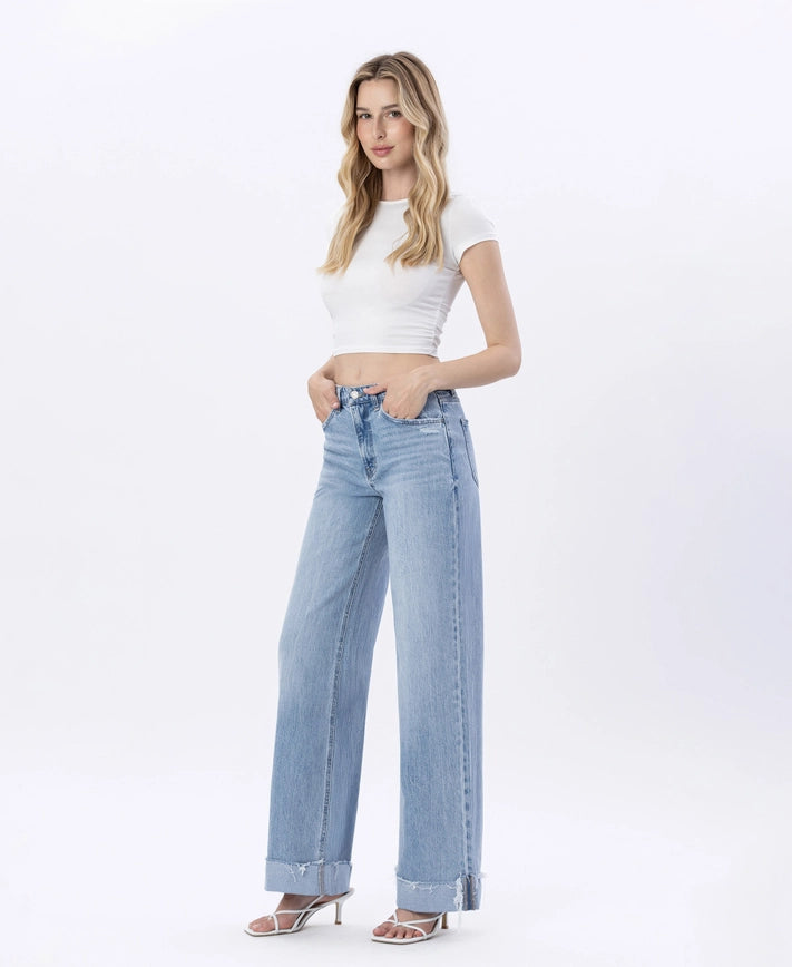 Flying Monkey High Rise Cuffed Baggy Jean in Jubilant