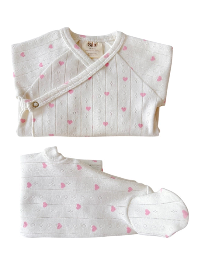SIIX Collection Organic Pointelle Set in White with Pink Hearts