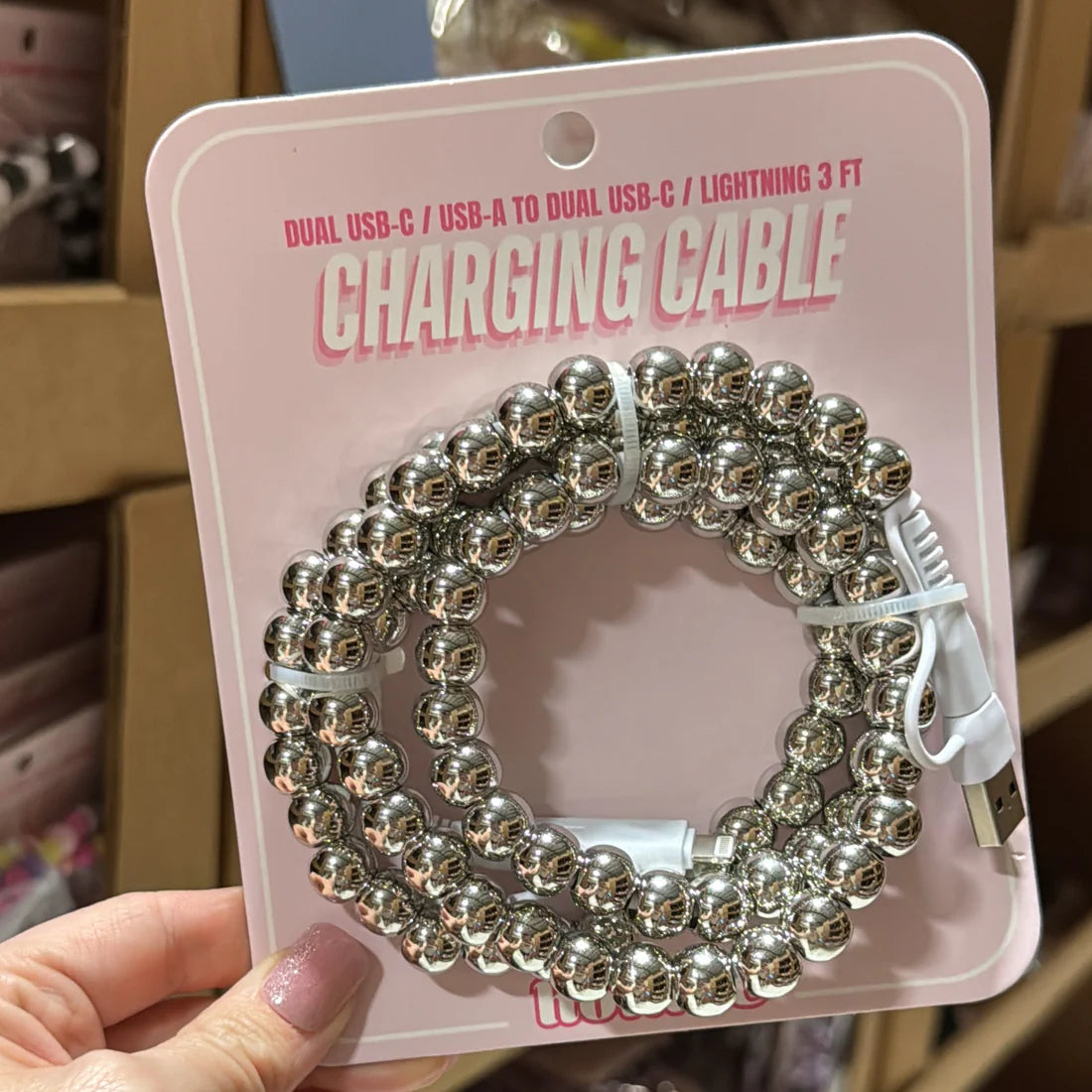 Silver Beaded Charging Cable