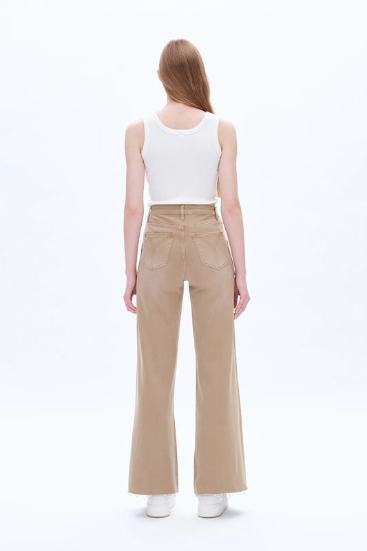 Bayeas Utility Patch Pocket Wide Leg Denim Jeans in Faded Khaki