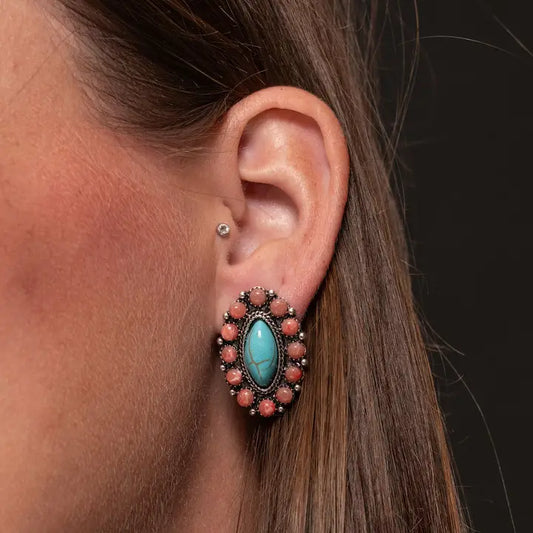 West & Co Elongated Turquoise and Corral Post Earring