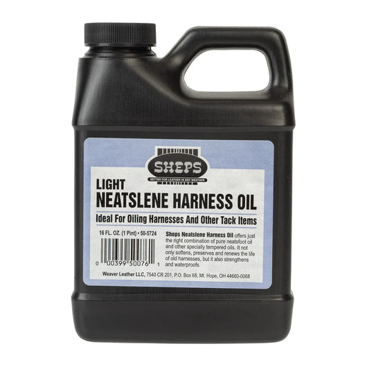 Container of Sheps Neatslene Harness Oil on white background