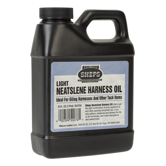 Container of Sheps Neatslene Harness Oil on white background