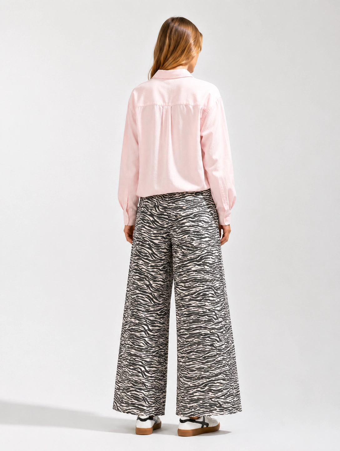 Noaboa Drawstring Waist Tie Wide Pants with Zebra Print