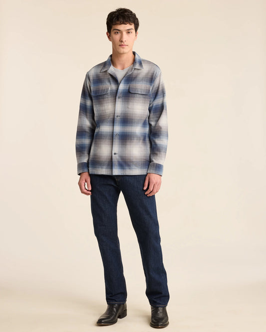 Pendleton Men's Blue/Grey Plaid Cotton Baja Board Shirt