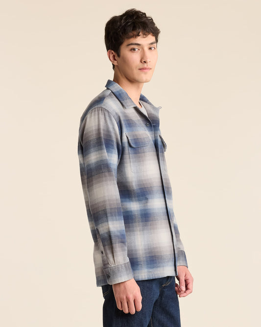 Pendleton Men's Blue/Grey Plaid Cotton Baja Board Shirt