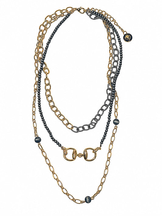 West & Co. Mixed Metal Multi-Layer Necklace with Faux Navajo Pearls & Bit Pendant