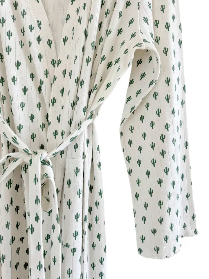 SIIX Collection Organic Pointelle Robe in Cactus Print