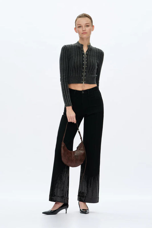 Bayeas Mid Rise Sequin Wide Leg Jeans