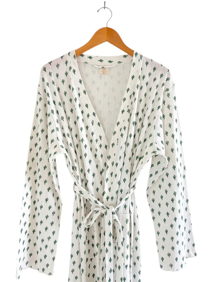 SIIX Collection Organic Pointelle Robe in Cactus Print