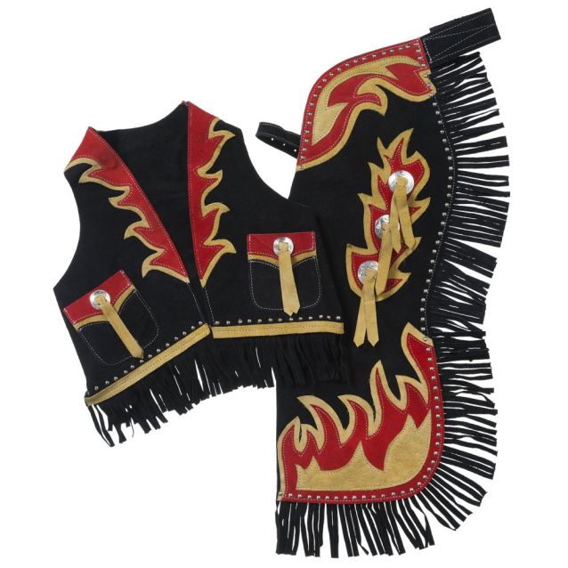 Tough1 Bucking Horse & Flames Premium Youth Chap and Vest Set