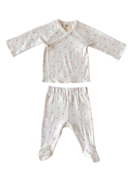 SIIX Collection Organic Pointelle Set in White with Pink Hearts