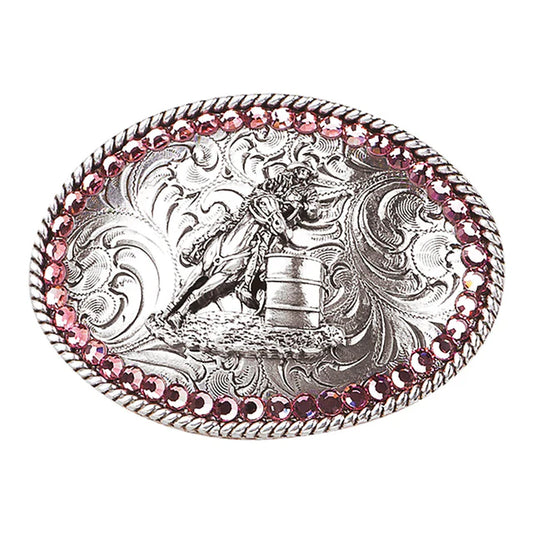 Nocona Girl's Belt Buckle Pink Crystal Barrel Racer