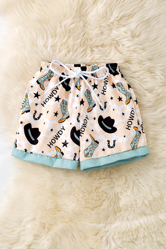 "Howdy" Western Print Swim Shorts