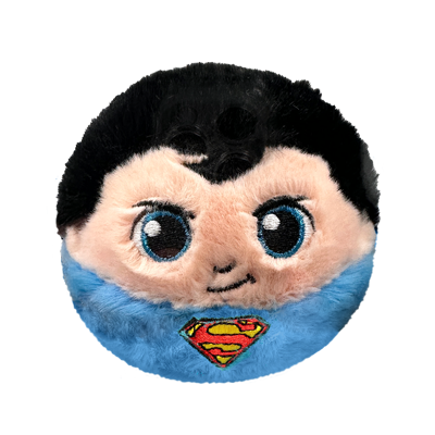 Plush toy ball resembling Superman, on a white background