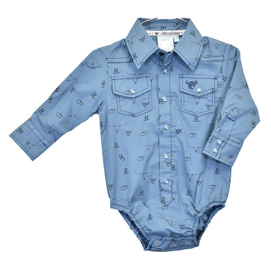 Cowboy Hardware Indigo Blue "Branding Irons" Long Sleeve Western Romper