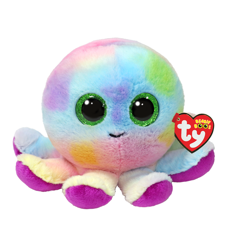 Pastel multicolored octopus plush with a Ty Beanie Boos Tag.
