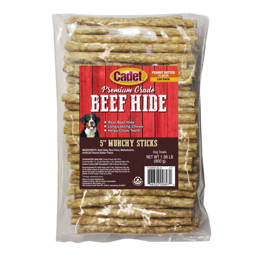 Premium Grade Munchy Beef Hide Sticks-Peanut Butter