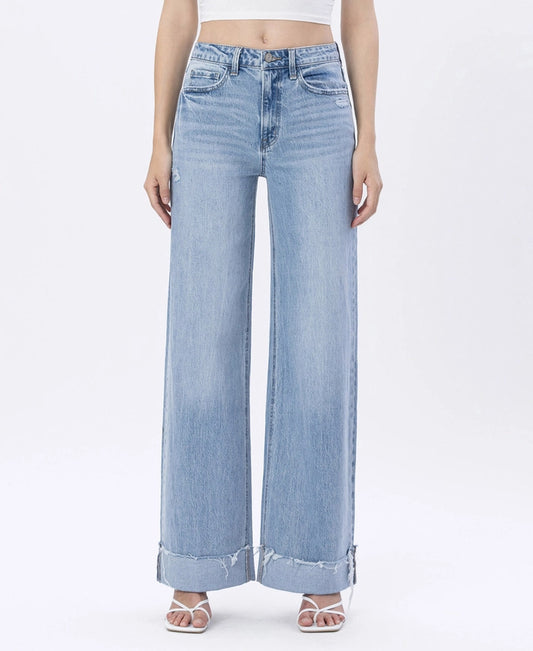 Flying Monkey High Rise Cuffed Baggy Jean in Jubilant