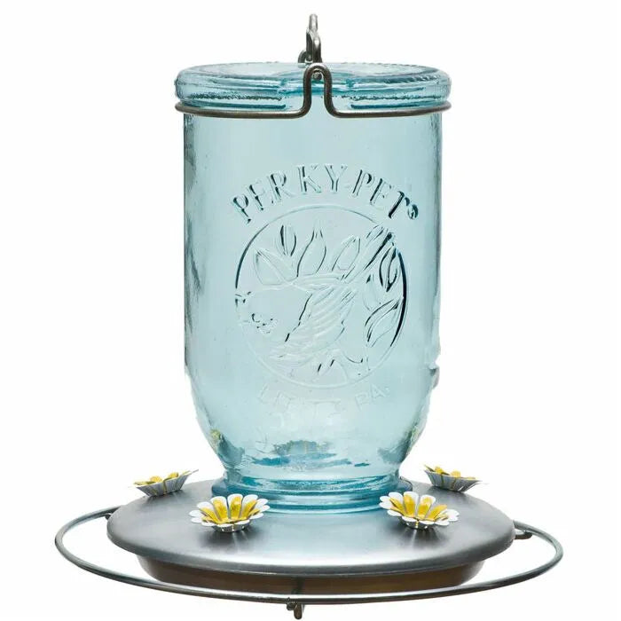 Perky-Pet Antique Blue Mason Jar Hummingbird Feeder