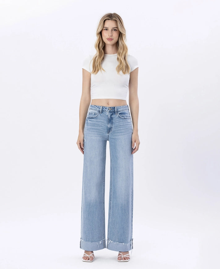 Flying Monkey High Rise Cuffed Baggy Jean in Jubilant